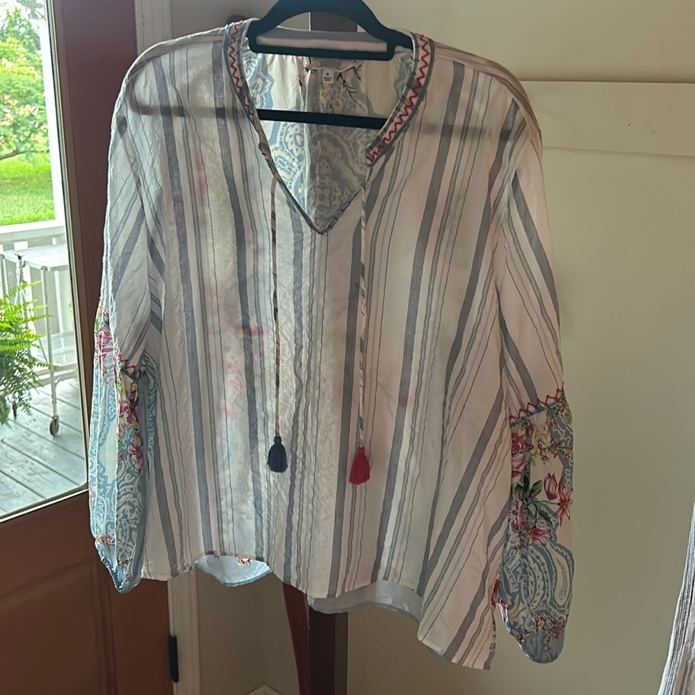 Johnny Was Blouse Top Silk & Cotton lightweight delight- Cabbage Rose Romantic